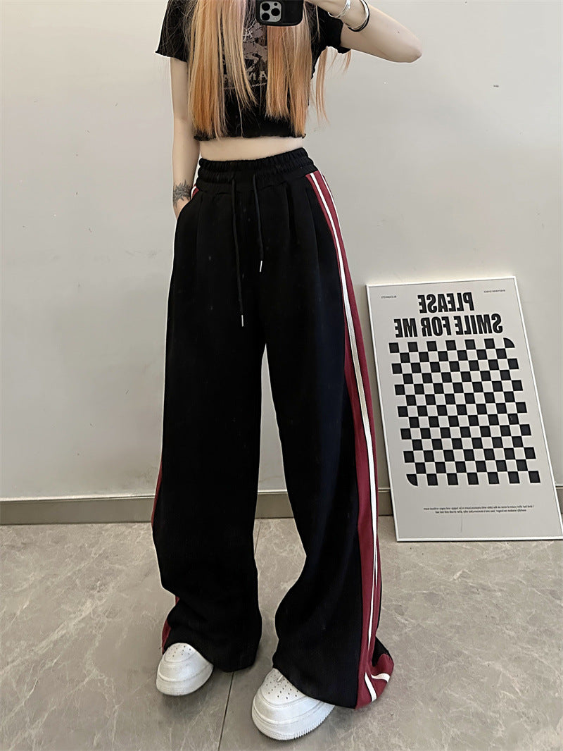 Contrast Side Stripe Baggy Sweatpants - fairypeony