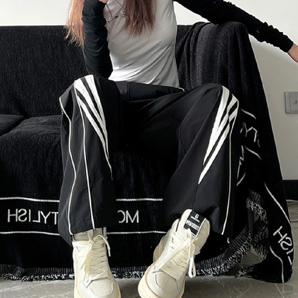Contrast Piping Black Sweatpants - fairypeony