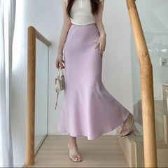 Solid Color Flared Satin Maxi Skirt
