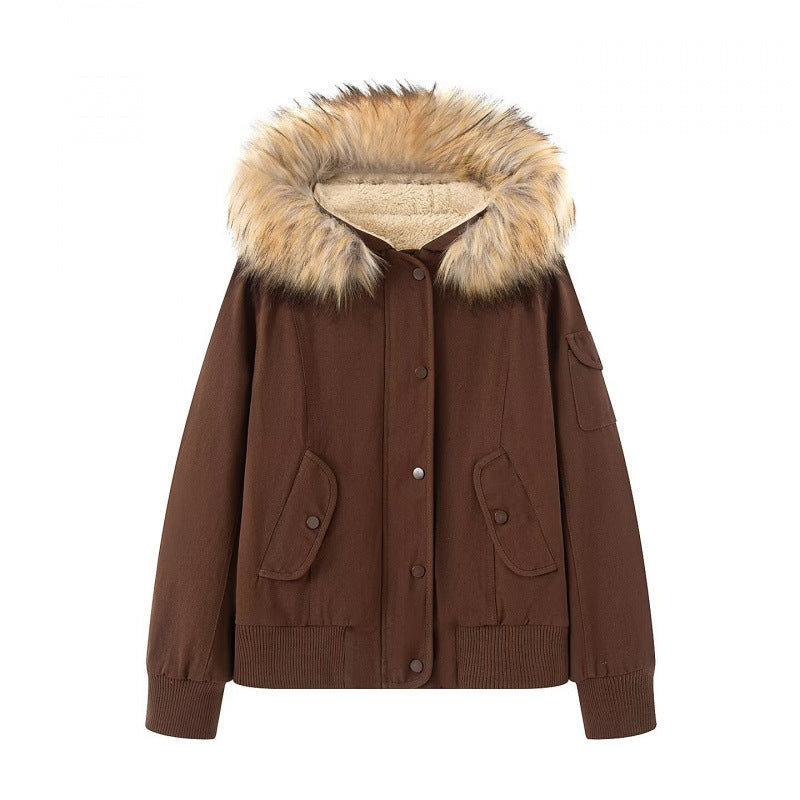 Womens Fur Collar Hooded Workwear Jacket