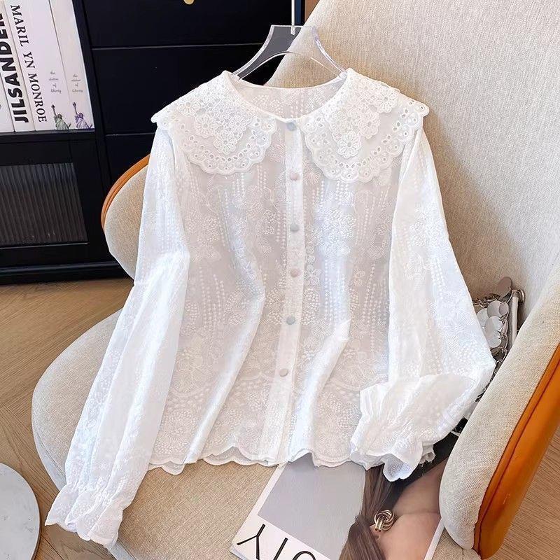 Lace Doll Collar Flared Sleeve Blouse - fairypeony