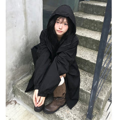 Hooded Loose Fit Imitation Lamb Wool Coat – Mid-Length Workwear Jacket