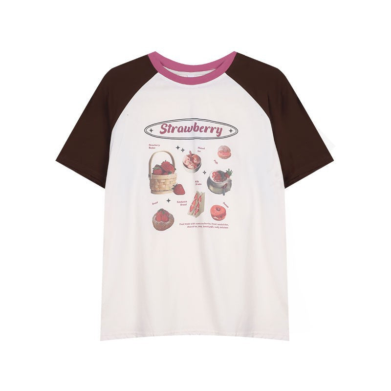 Cottage Strawberry Raglan Sleeve Oversized Tee - fairypeony