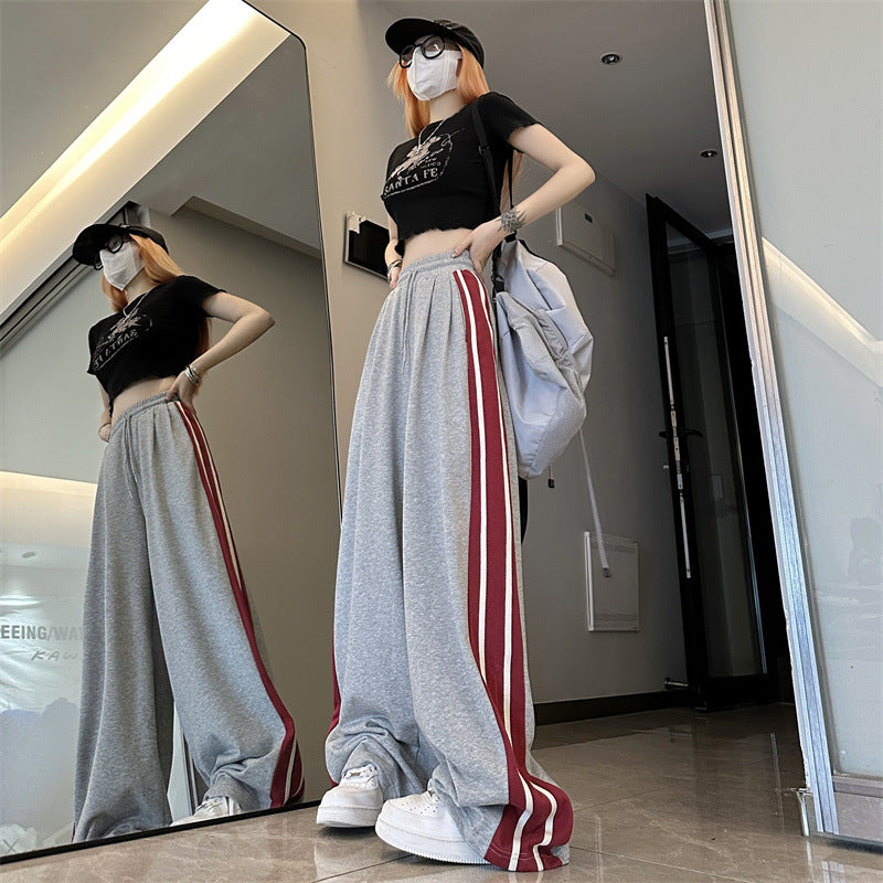 Contrast Side Stripe Baggy Sweatpants - fairypeony