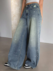Womens Distressed Wide Leg Denim Trousers