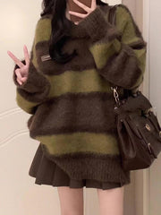 Vintage Round Neck Striped Sweater