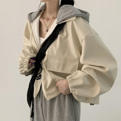 Two Tone Hooded Zip-Up Jacket