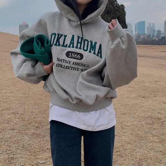 Vintage Letter Embroidered Pullover Hoodie