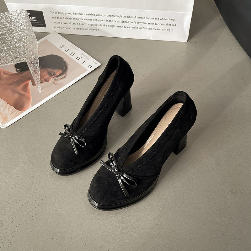 Retro Buckle Heeled Mary Jane Shoes - fairypeony