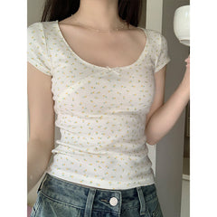 Bow Floral Print Short Sleeve Tee