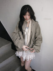 Drawstring Stand Collar Loose Jacket – Windproof Korean Cotton Coat in Khaki