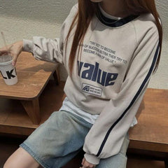 Vintage Letter Print Round Neck Sweatshirt
