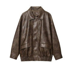 Basic PU Mid-Length Leather Jacket