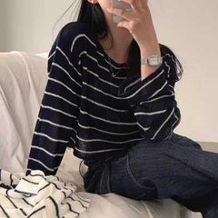 Striped Oversized Long Sleeve Knitted Tee