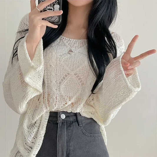 Solid Color Round Neck Knitted Tee