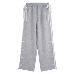 Lace Stiped Bowknot Baggy Sweatpants