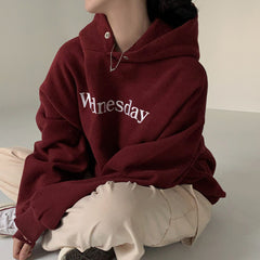 Vintage Embroidery Letter Solid Color Hoodie - fairypeony