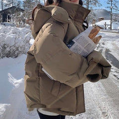 Solid Heart Embellished Hooded Puffer Jacket