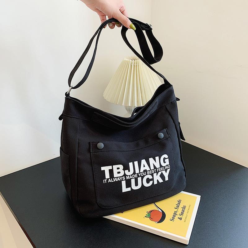 Letters Large Canvas Crossbody Bag - fairypeony