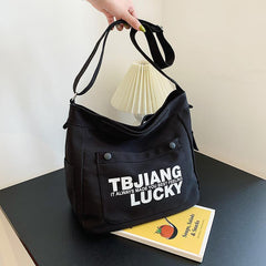 Letters Large Canvas Crossbody Bag - fairypeony