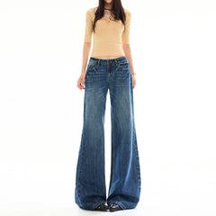 Casual Omni Vintage Cat Claw Cracked Bamboo Pattern Slightly Flared Jeans Relaxed Pants