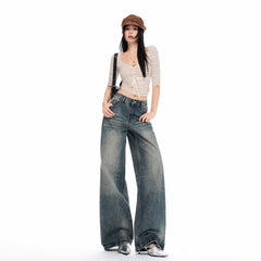Wide-Leg Jeans – Vintage Wash Cat Whisker Stretch Denim XS–XL