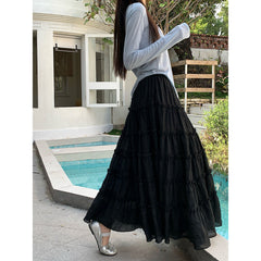 Aesthetic Ruffled Patchwork Maxi Skirt