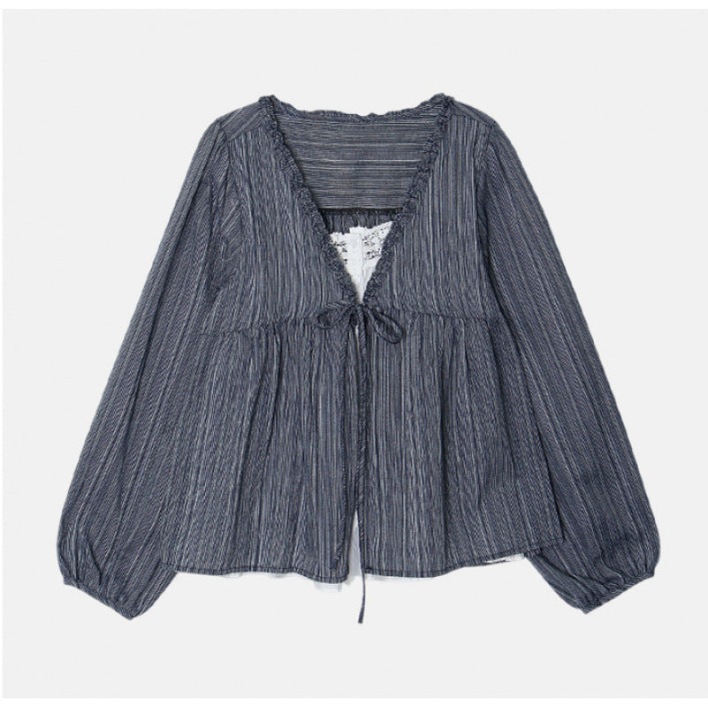 Womens Long Sleeve Striped Blouse - fairypeony
