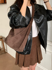 Large Capacity Suede Tote Bag – Lightweight Minimalist Shoulder Bag in Brown & Black