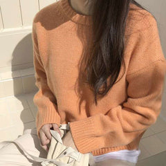 Round Neck Solid Color Pullover Sweater