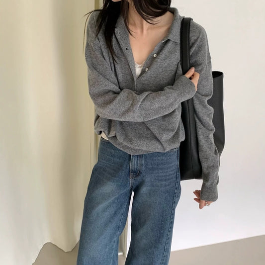 Long Sleeve Knit Polo Sweater