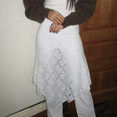 See Through Lace Splice Irregular Hem Midi Skirt