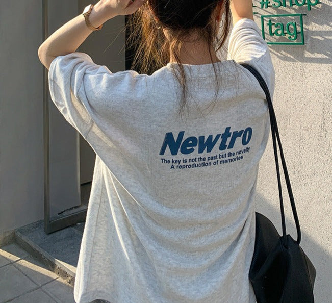 Solid Color Letter Print Oversized T-shirt