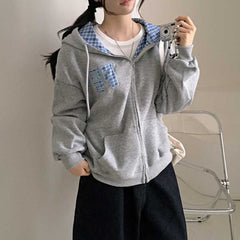 Vintage Plaid Oversized Zip Up Hoodie