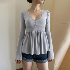 Lace Trimmed Doll Collar Slimming T-Shirt