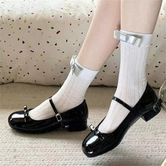 French Bow Red Mary Jane Shoes