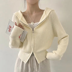 Vintage Knitted Hooded Zip Up Cardigan