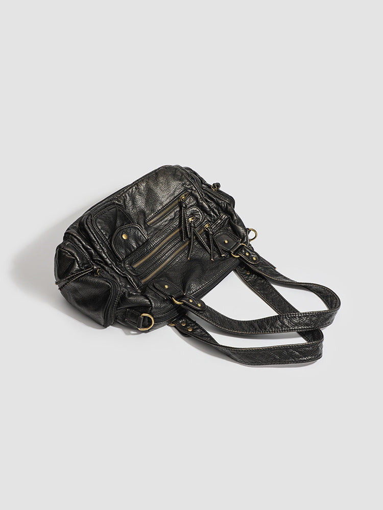 Vintage Bronze Multi-Zipper Motorcycle Bag
