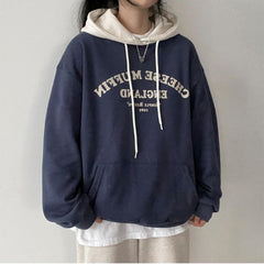 Letter Print Oversized Solid Color Hoodie
