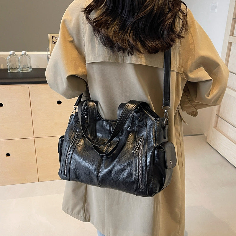 Vintage Pu Leather Larger Capacity Shoulder Bag - fairypeony
