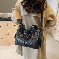 Vintage Pu Leather Larger Capacity Shoulder Bag - fairypeony