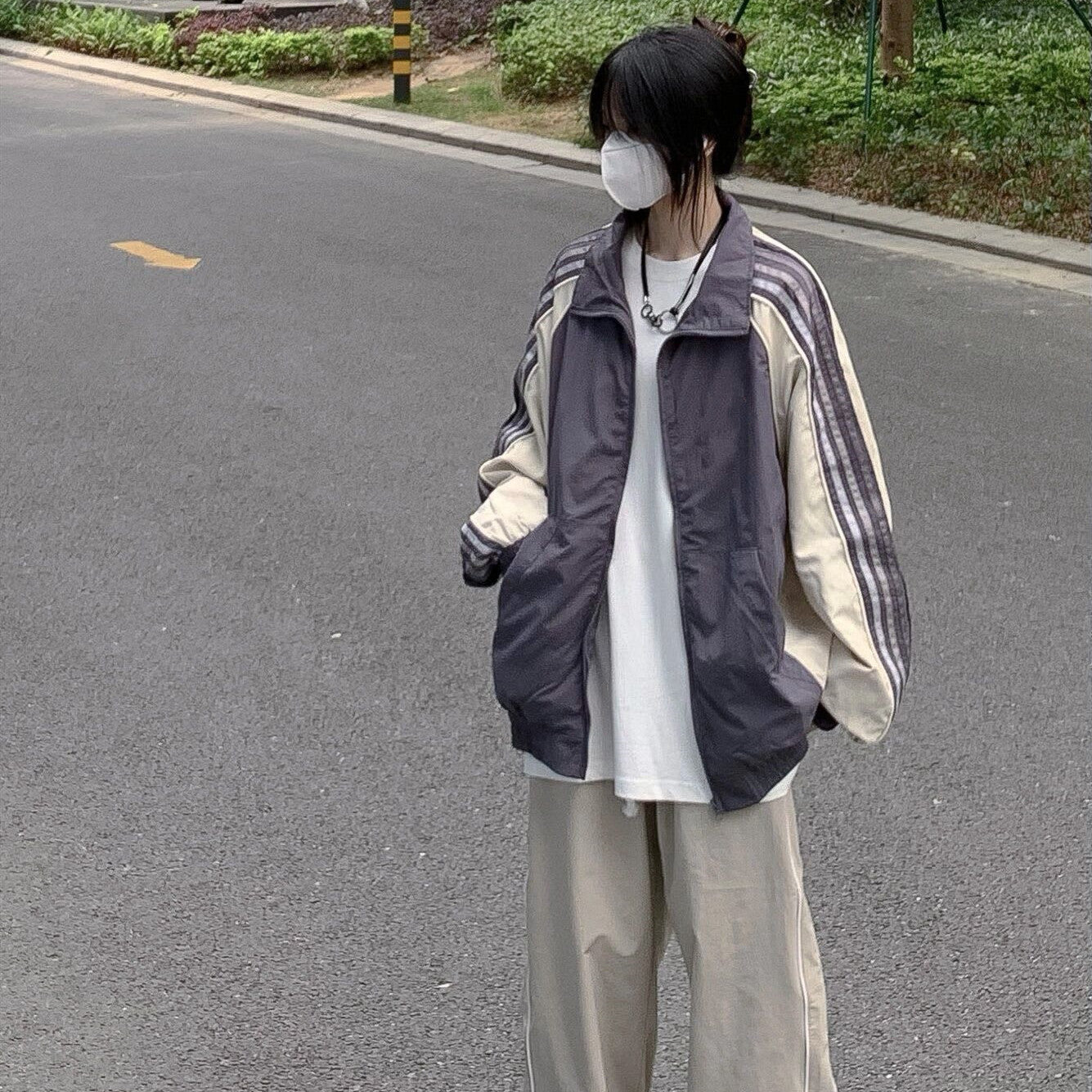 Contrast Stripe Zip Up Jacket - fairypeony