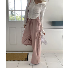 Side Pocket Bow Bandage Parachute Pants