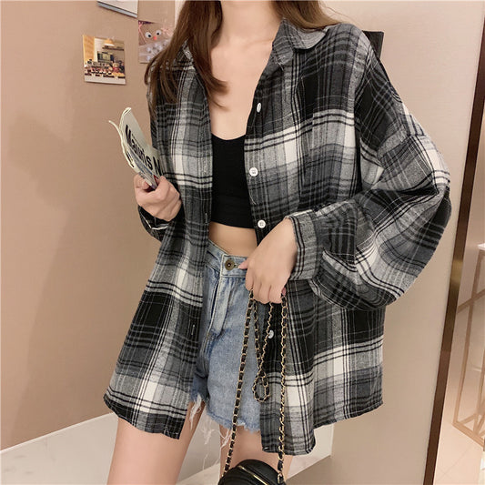 Vintage Plaid Oversized Loose Blouse