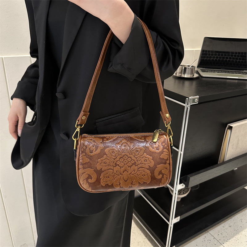 Chinese Style Embossed Crossbody Bag - fairypeony