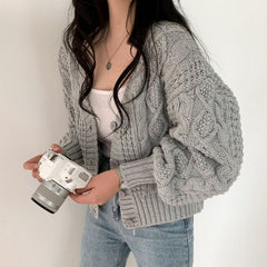 Cable Knit Button Down Cardigan - fairypeony