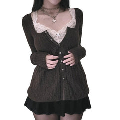 Square Neck Cable Knit Cardigan