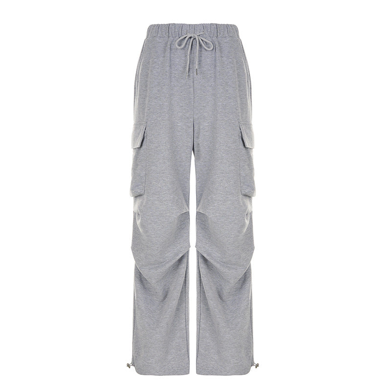 Solid Color Pocket Pleated Sweatpants - fairypeony