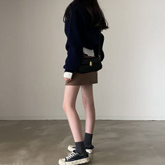 Vintage V-Neck Oversized Cropped Sweater