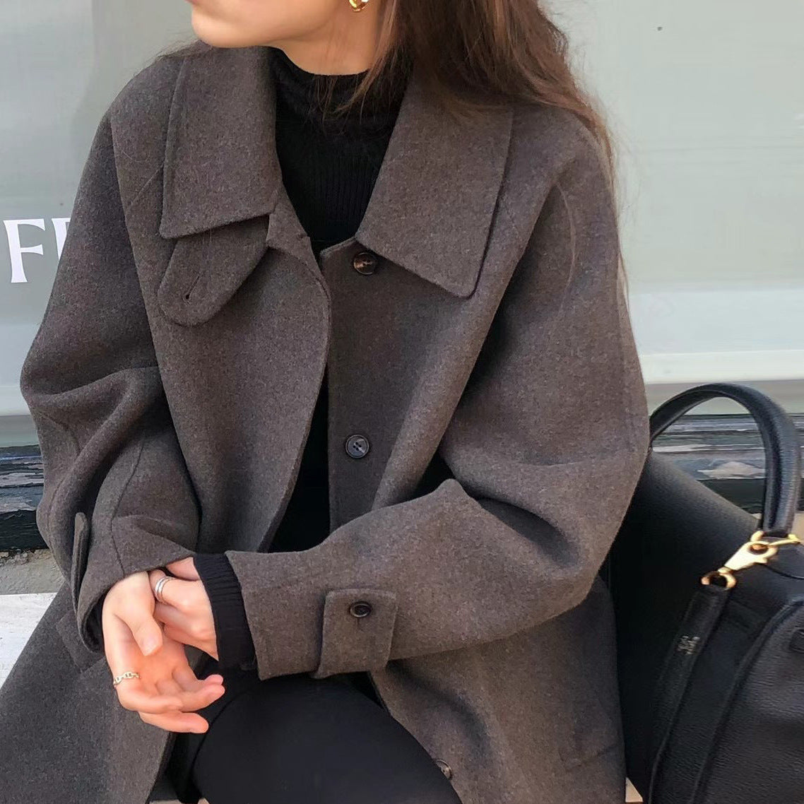 Collar Plain Single-Breasted Coat